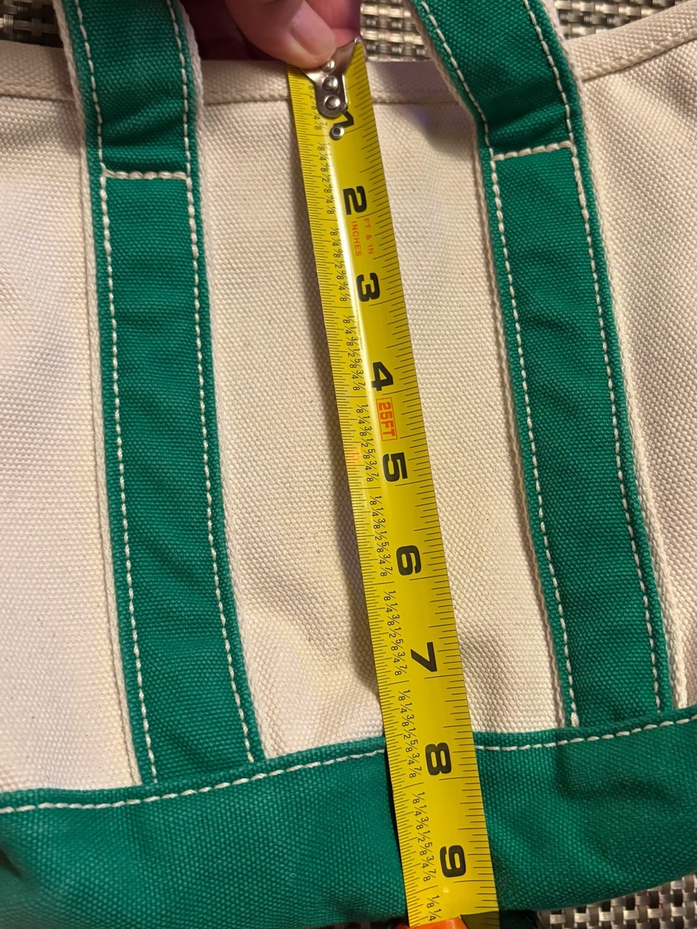 Lands' End Small Cream and Green Canvas Tote - Picture 7 of 8